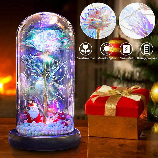 LED Eternal Rose Flower In Glass Enchanted Forever Rose For Valentines Xmas Gift