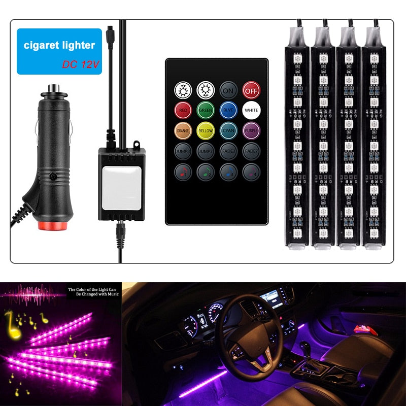 Car LED RGB Atmosphere Strip Light Remote voice control Interior Styling Decorative RGB LED Dynamic ambient Strip Light 12V