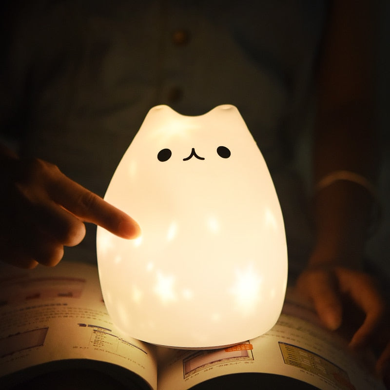 LED Night Light Star Projector Lamp Cat USB Rechargeable Silicone Cartoon Baby Children Nursery Lamps Boy Girl Gift Bedroom Deco