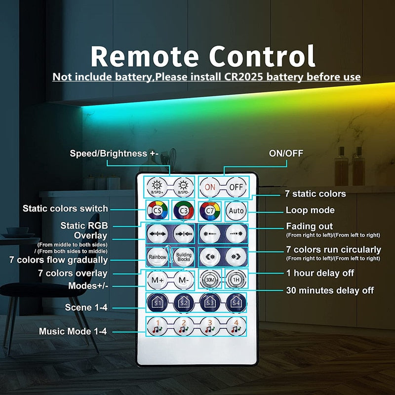 LED Strip 1m-30m RGBIC WS2812b Bluetooth App Control