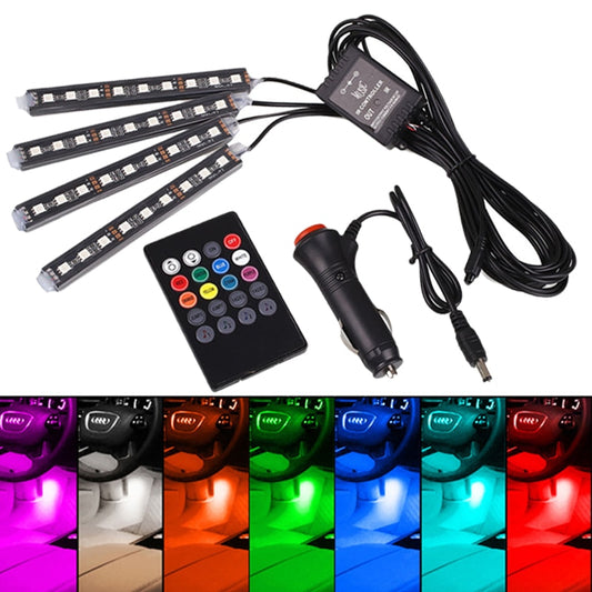 Car LED RGB Atmosphere Strip Light Remote voice control Interior Styling Decorative RGB LED Dynamic ambient Strip Light 12V