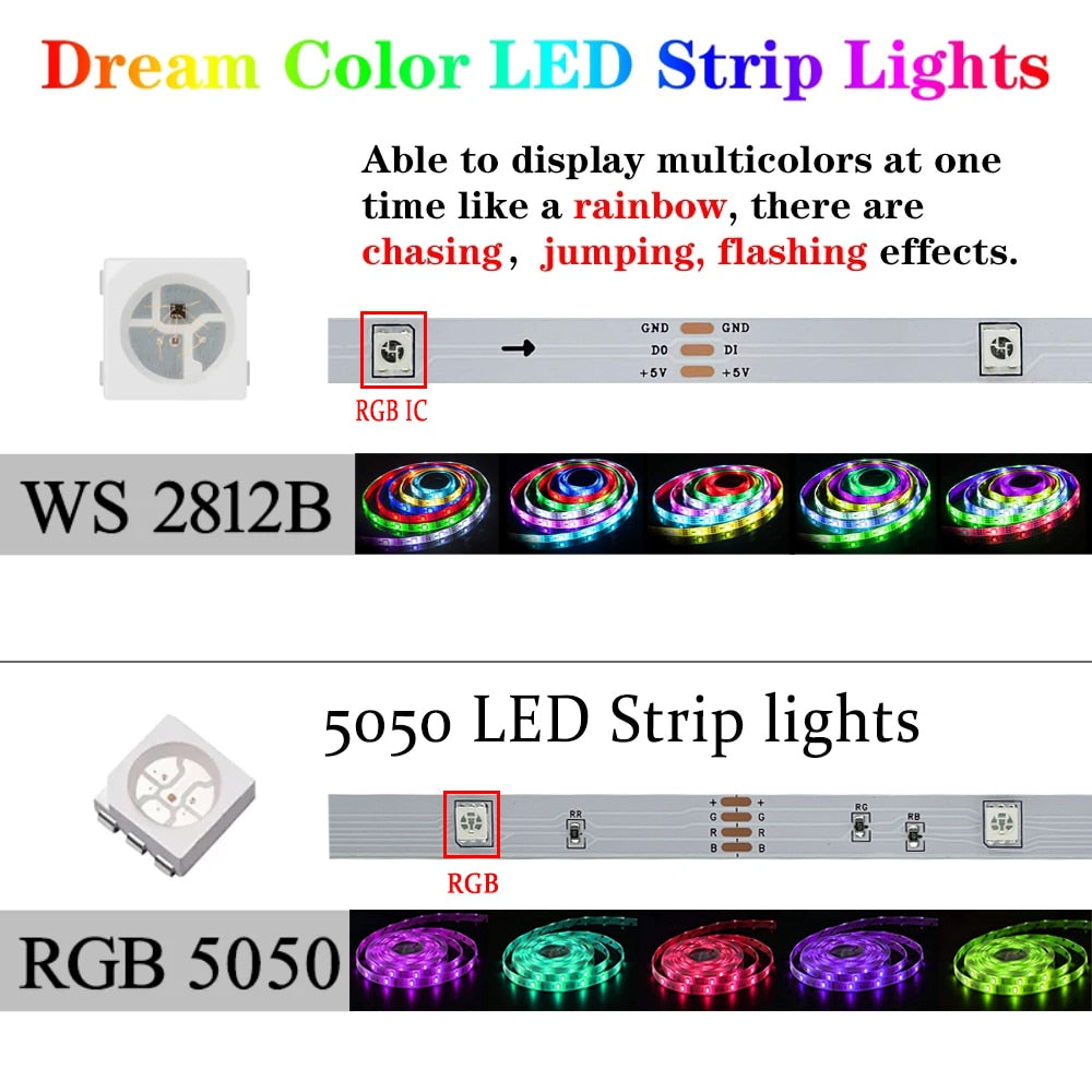 LED Strip 1m-30m RGBIC WS2812b Bluetooth App Control