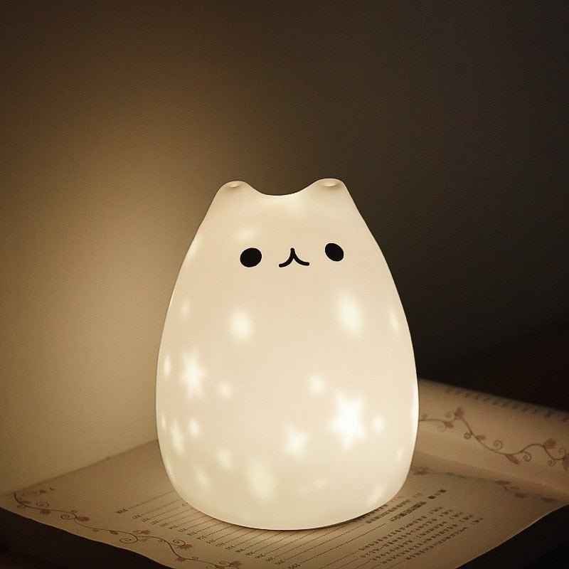 LED Night Light Star Projector Lamp Cat USB Rechargeable Silicone Cartoon Baby Children Nursery Lamps Boy Girl Gift Bedroom Deco