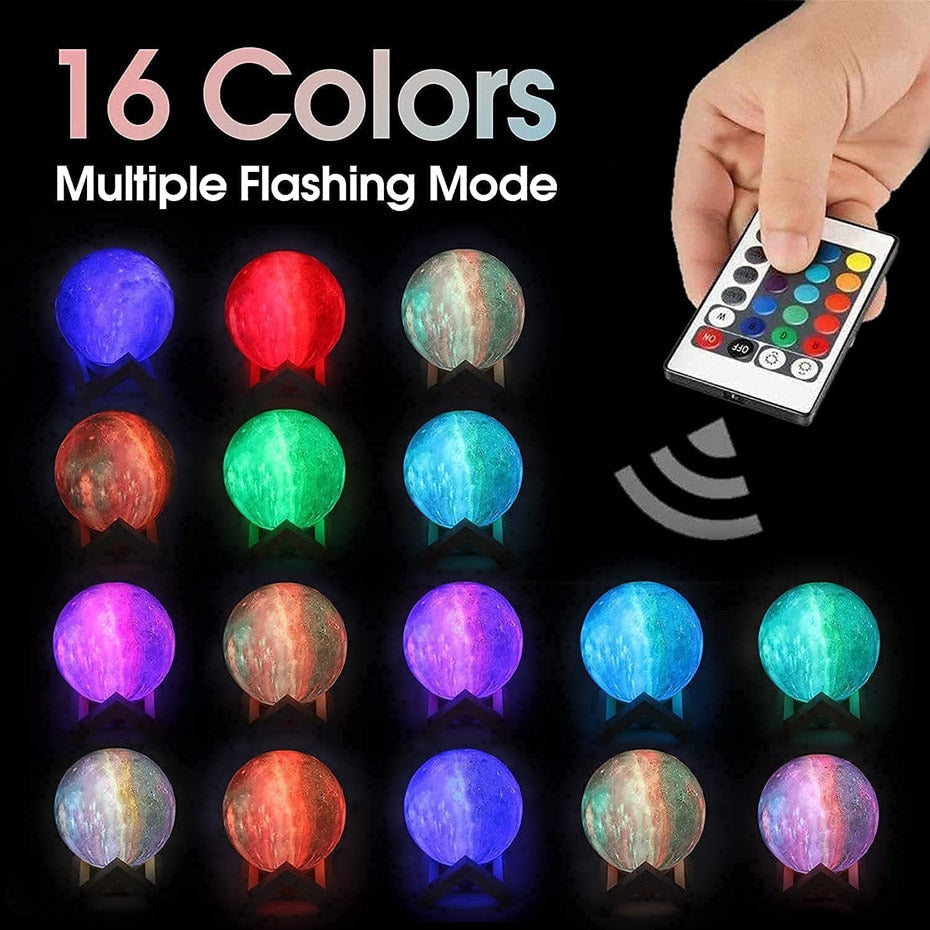 3D Printed Star Moon Lights 16 Colors Change Touch And Remote Control Galaxy Light For Gifts Built-in battery and USB Charger