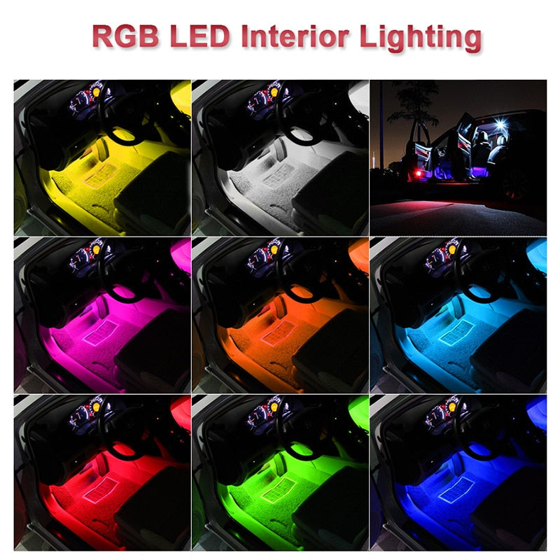 Car LED RGB Atmosphere Strip Light Remote voice control Interior Styling Decorative RGB LED Dynamic ambient Strip Light 12V