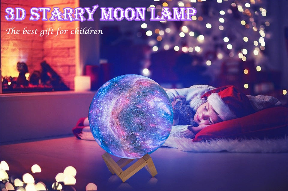 3D Printed Star Moon Lights 16 Colors Change Touch And Remote Control Galaxy Light For Gifts Built-in battery and USB Charger