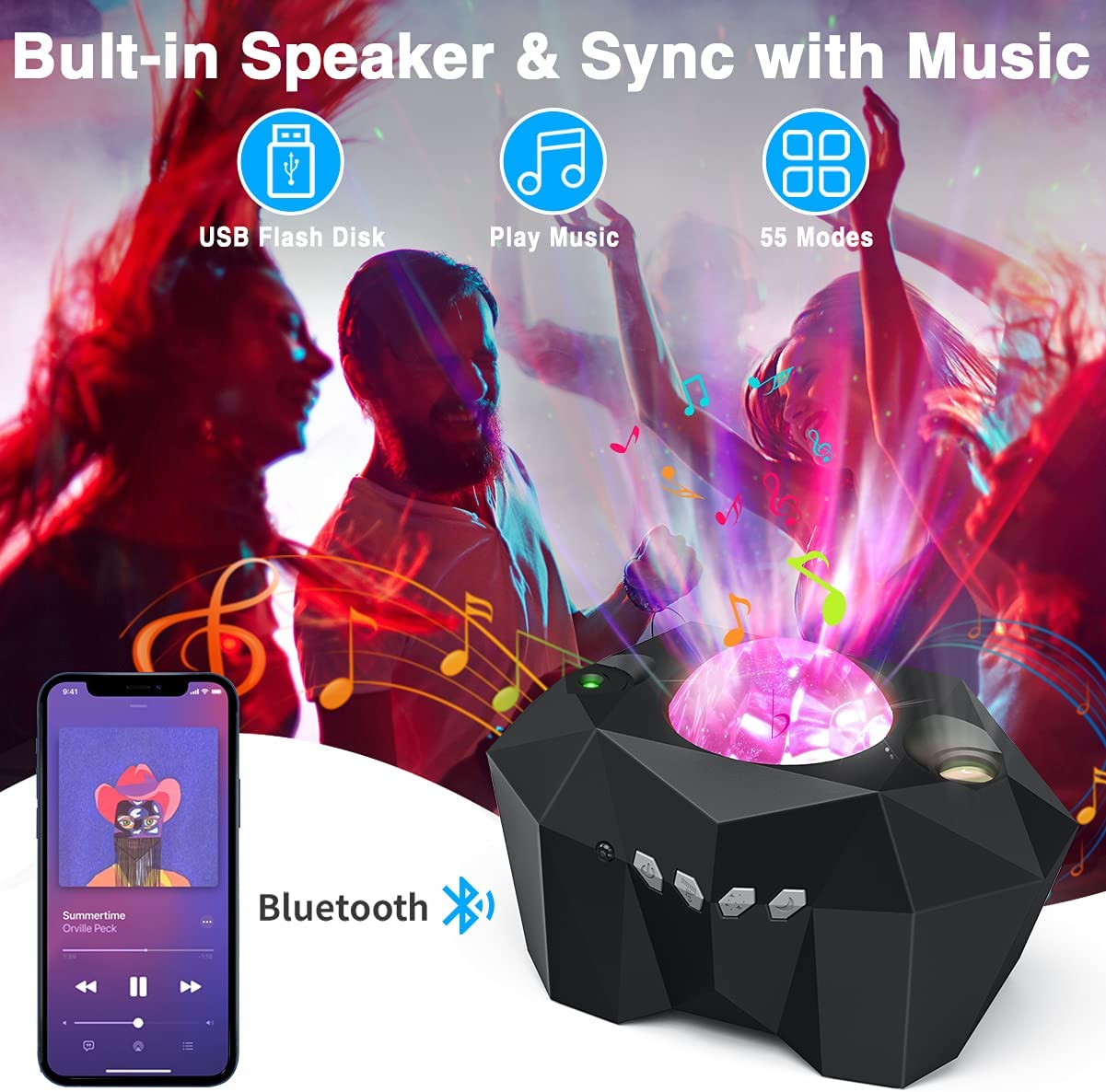 Galaxy Sky Projector Night Light with Bluetooth Music Speaker