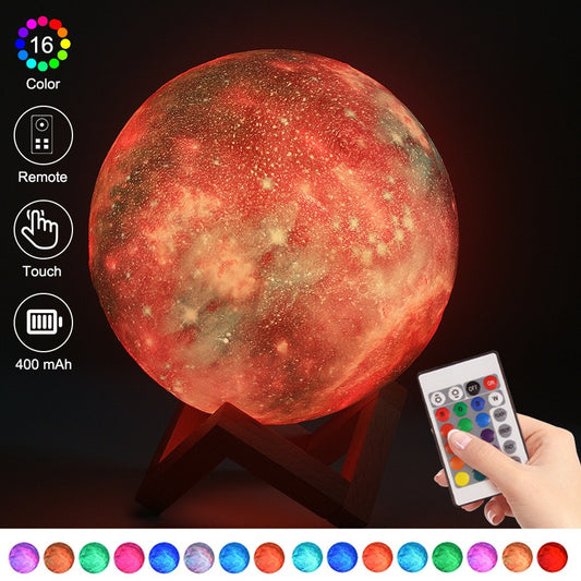 3D Printed Star Moon Lights 16 Colors Change Touch And Remote Control Galaxy Light For Gifts Built-in battery and USB Charger