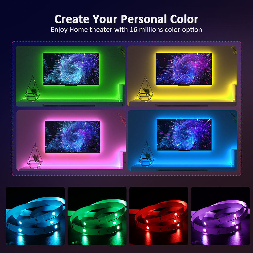 ColorRGB USB Powered LED strip light For 24 Inch-60 Inch TV,Mirror,PC, APP Control Bias