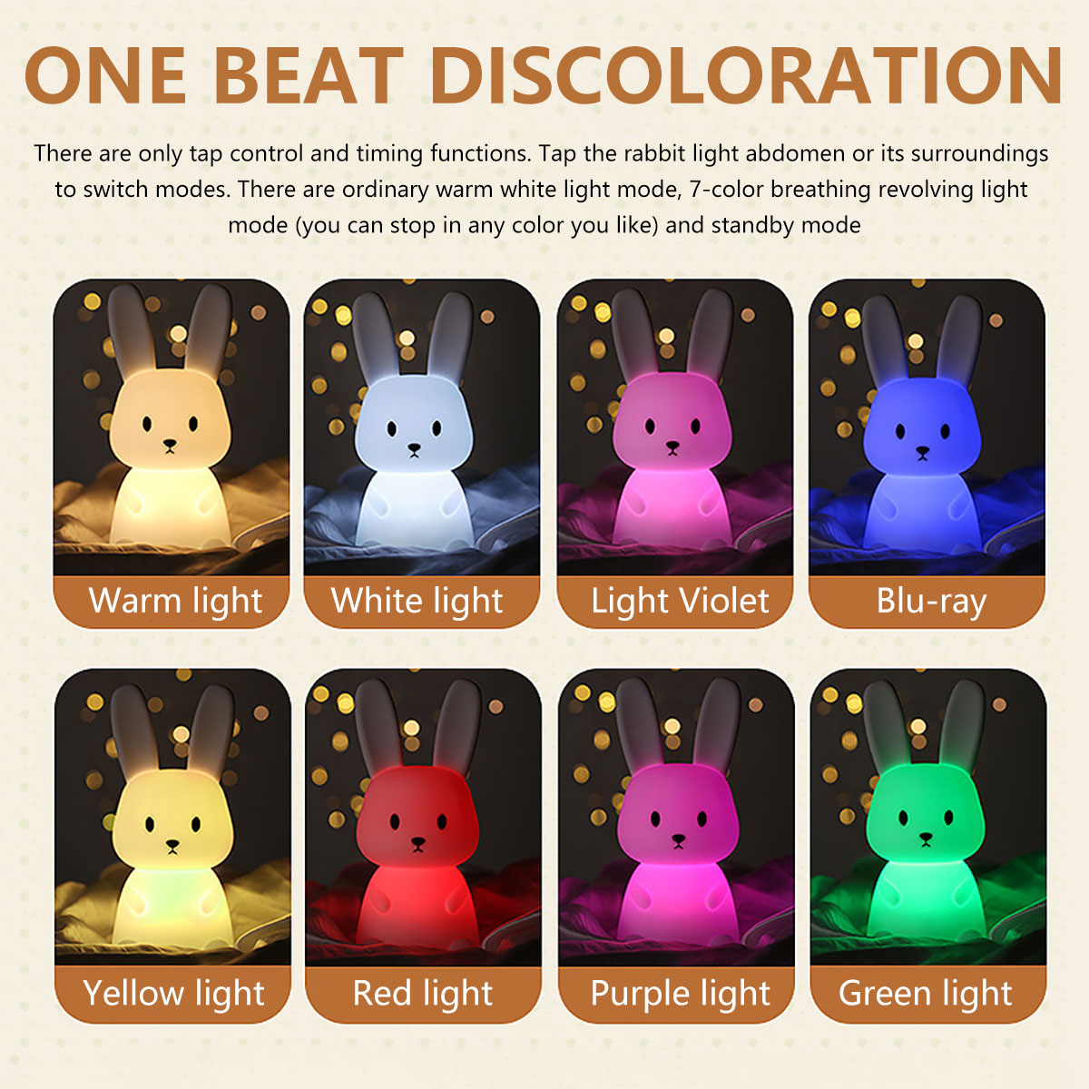 Rabbit Night Light Soft Silicone Touch Night Light USB Rechargeable