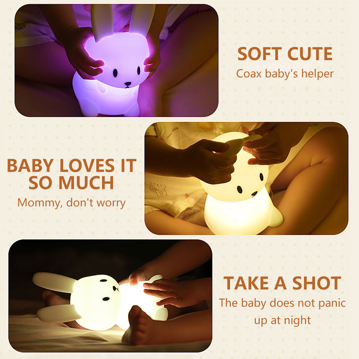 Rabbit Night Light Soft Silicone Touch Night Light USB Rechargeable