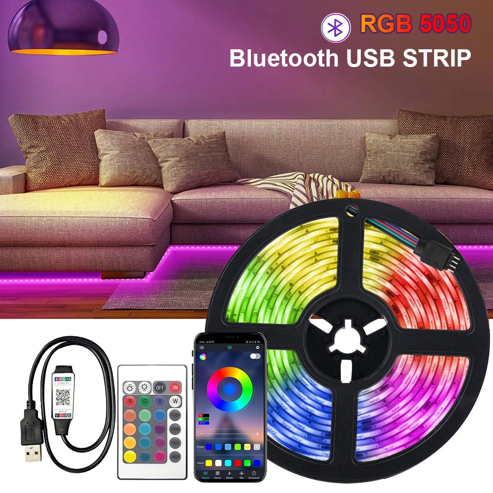 5050 Usb Rgb Led Strip 30M Bluetooth Control 5V White Led Light Led Wall Room Flexible Ribbon Tv Desktop Screen Backlight Diode