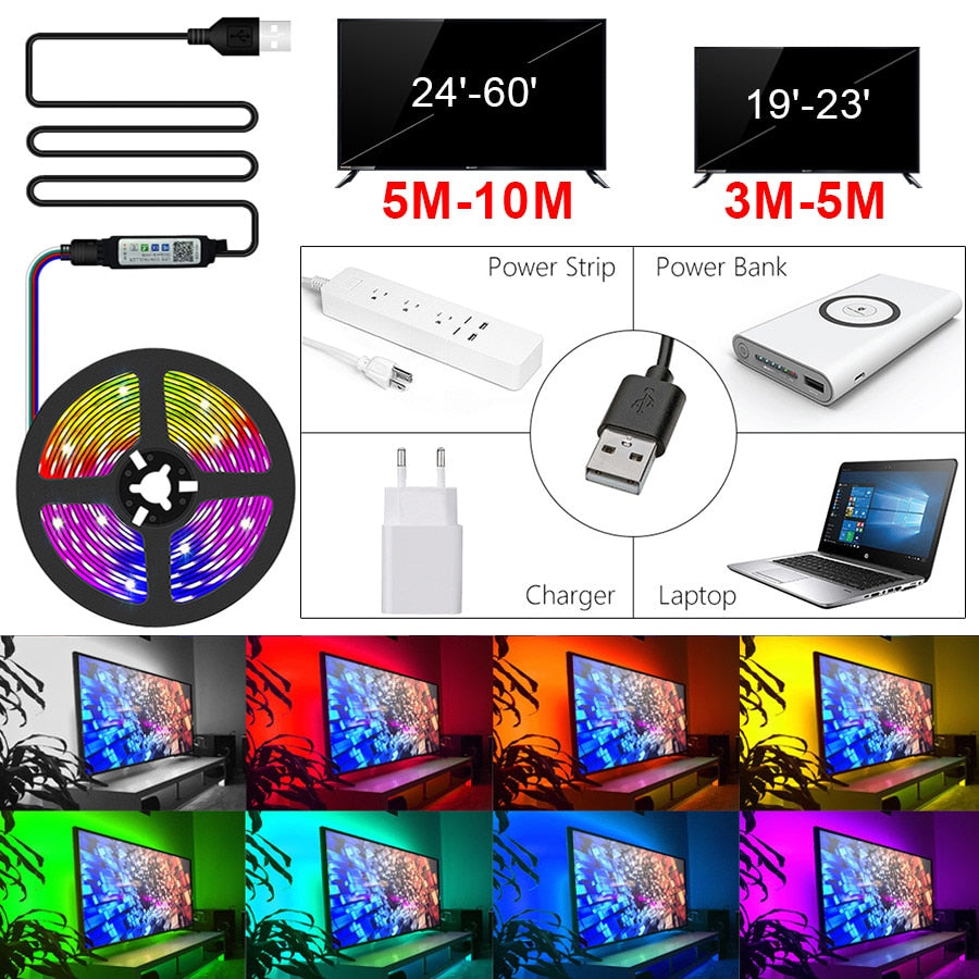 LED Strip Light RGB 5050 Bluetooth APP Control USB Led Flexible Lamp DC 5V Ribbon Diode Tape For Party Living Room Festival