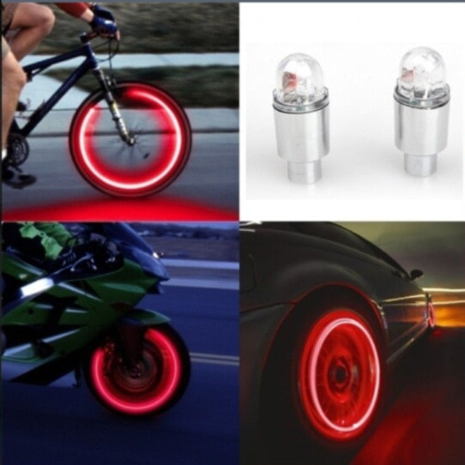 2/4PCS Auto LED Lights Motorcycle Bicycle Lights Tire Valve Covers Decorative Lights Tire Valve Covers Flash Strobes Neon Lights