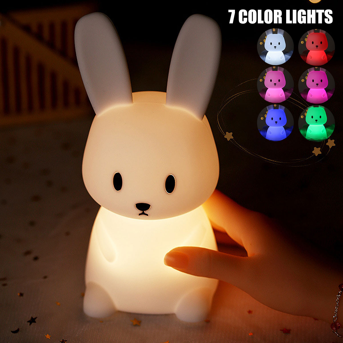 Rabbit Night Light Soft Silicone Touch Night Light USB Rechargeable