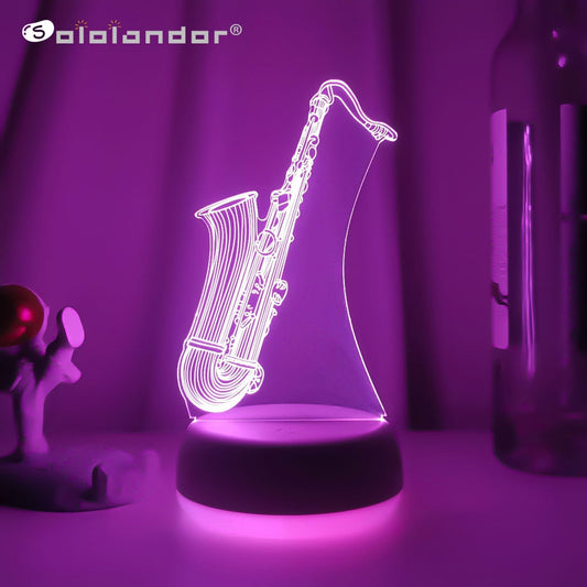 Acrylic 3d Illusion Baby Night Light Musical Instrument Led Touch Sensor Color Changing Nightlight for Room Decor Lamp Saxophone